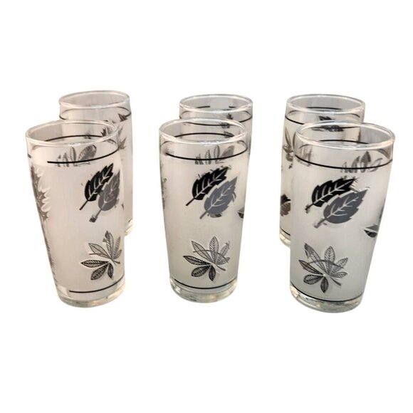 Set Of 4 Vintage Libbey Silver Foliage Juice Glasses 6 Oz Mid-Century Modern Des - Picture 3 of 9